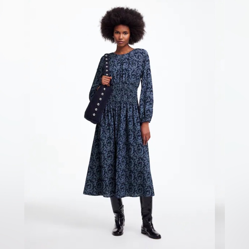NWT Madewell Bubble-Sleeve Smocked Midi Dress in Floral